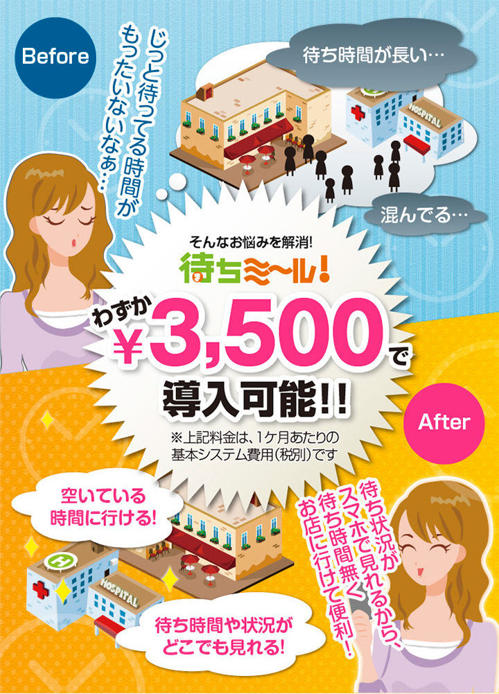 待ちミ～ル！はわずか￥3,500で導入可能！